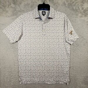 FootJoy Polo Shirt Mens Medium White Travel Print Performance Golf